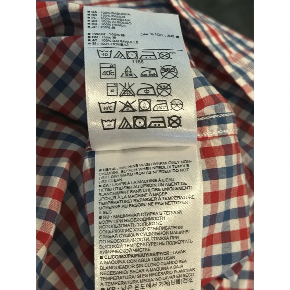 Banana Republic Men Soft Slim Fit Plaid Shirt Size XL TALL Blue Red White Cotton